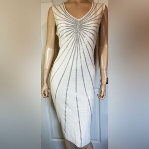 St. John Evening Santana Knit Dress with Silver Sequins and Rhinestones